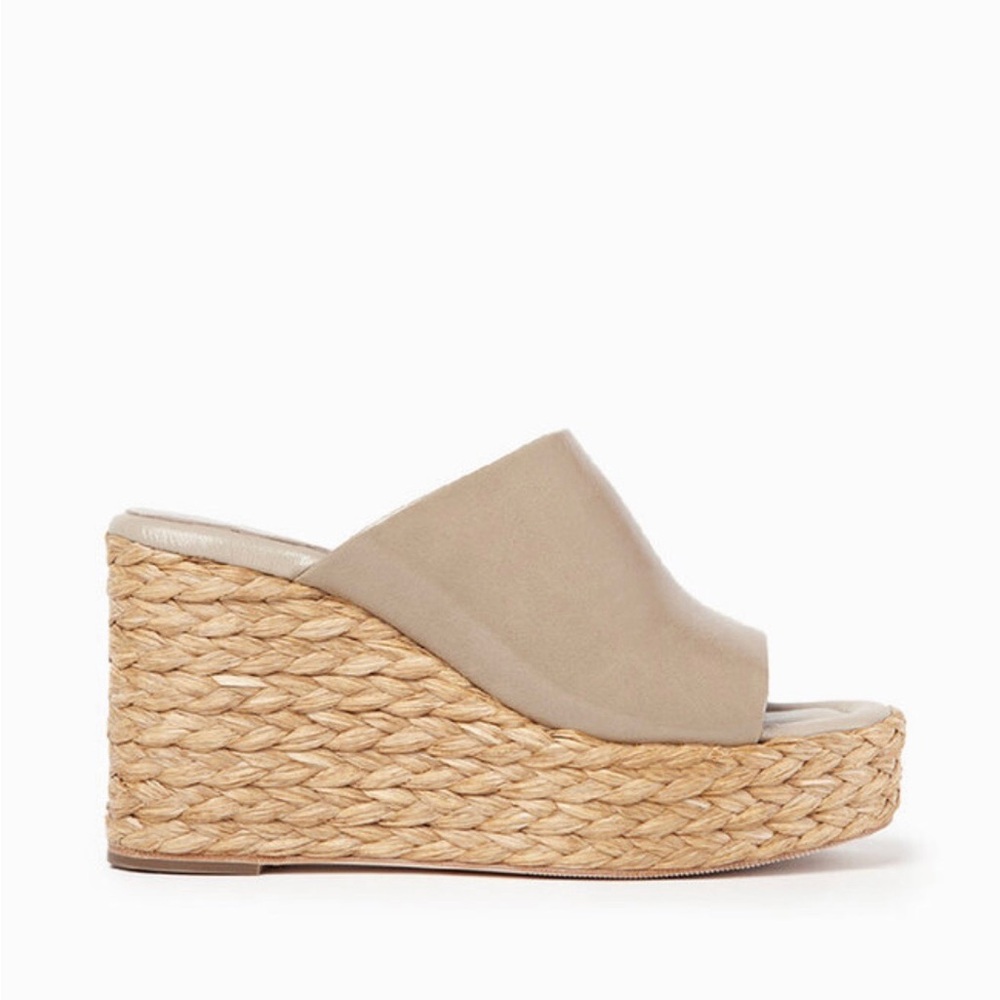 Paloma Barcelo Lipo Leather Espadrille Wedge Sandals in Silvia Beige NEW